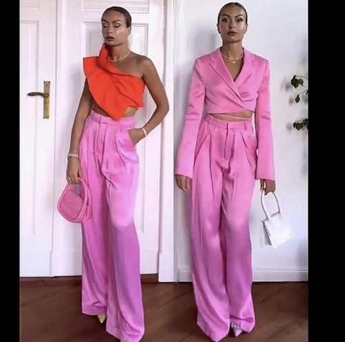 【新品未使用】完売Otona satin pants(pink) ZARA WOMAN NWT SS22 FUCHSIA WIDE LEG SATIN PANTS XS 8267/309