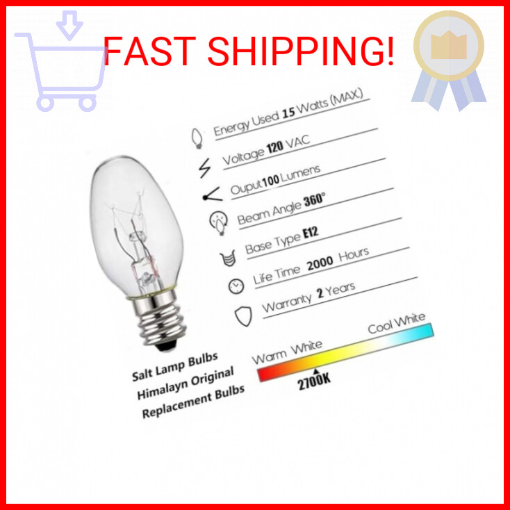 WokHok Salt Lamp Bulbs - 15 Watt Light Bulbs for Scentsy Wax Warmer,C7/120V/E12