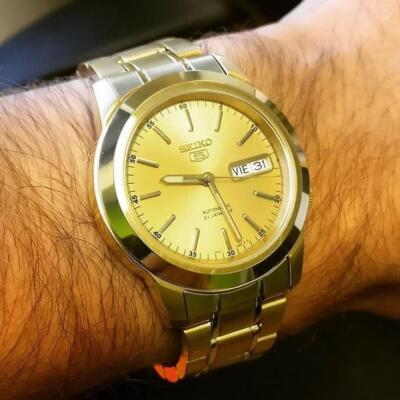 Pre-owned Seiko 5 Snke56k1 Automatic Gold Tone Stainless Steel Analog Men's Dress Watch