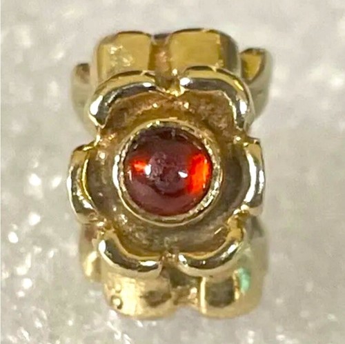 Pandora 14k Solid Gold & Garnet Flower Ribbon Charm # 750343
