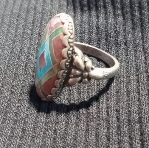 VINTAGE NAVAJO SIGNED cp PD INLAY TURQUOISE STERLING SILVER