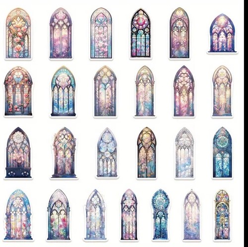 10pcs Stained Glass Church Window Stickers. Scrapbooking, Journaling, Crafts-
