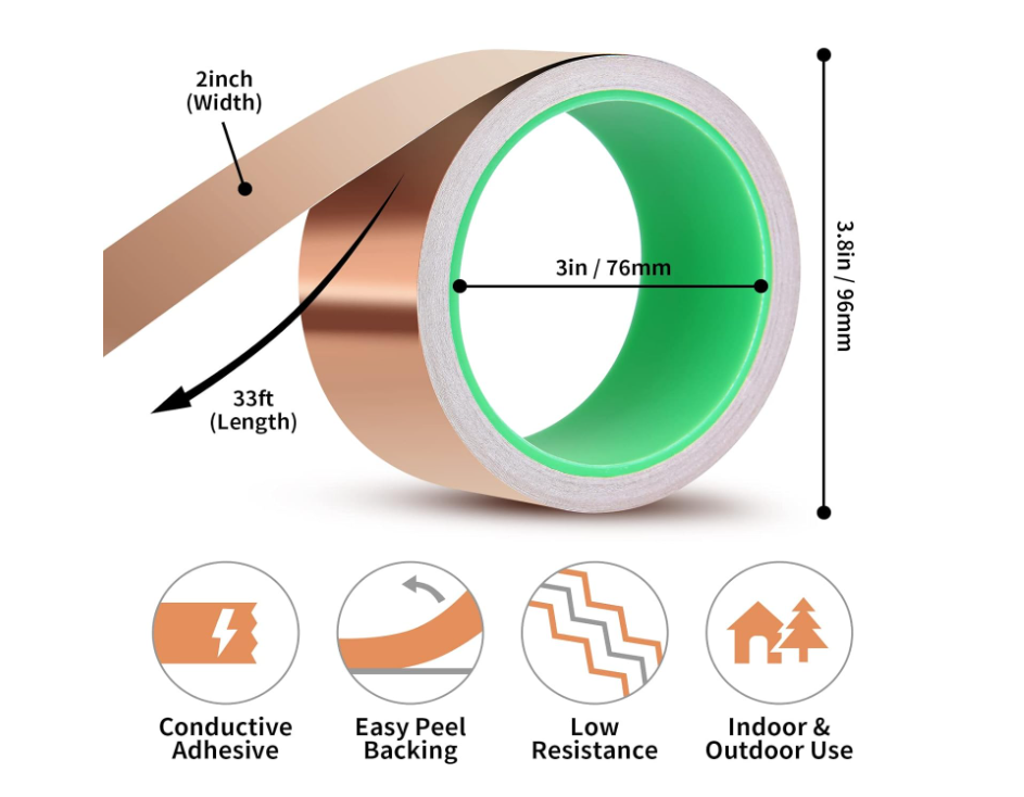 Copper Foil Tape with Conductive Adhesive for Guitar & EMI Shielding (2 x 33)