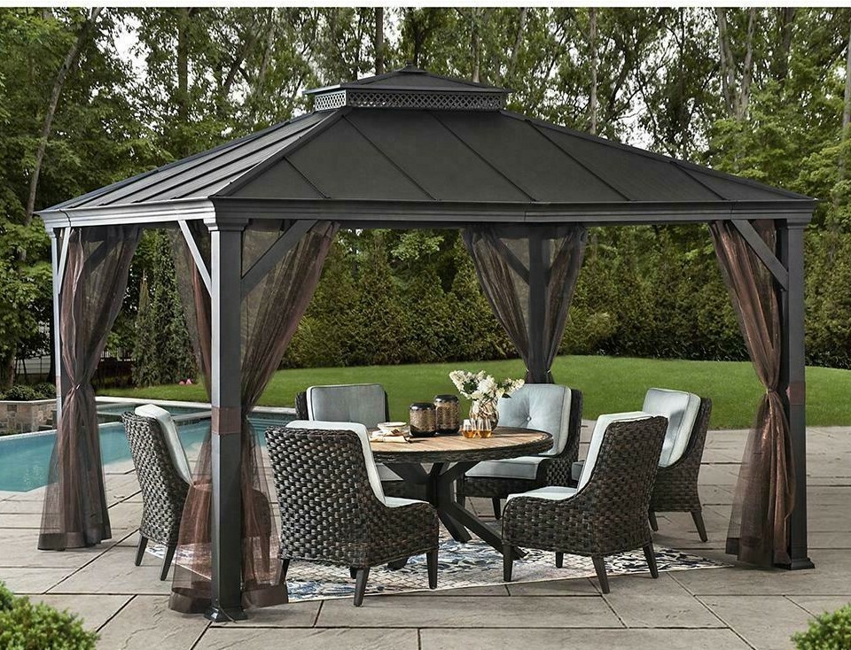 Steel Double Roof Pagoda Gazebo Pergola With Mosquito Netting