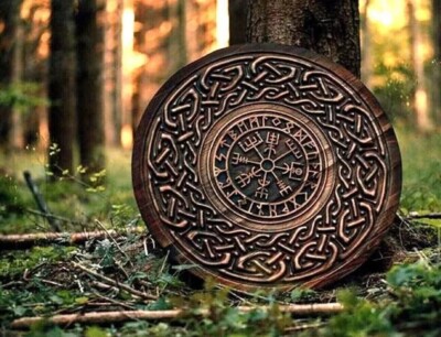 Viking Shield Norse 24'' Medieval Wooden Carving Round Celtic Ornament Battle New