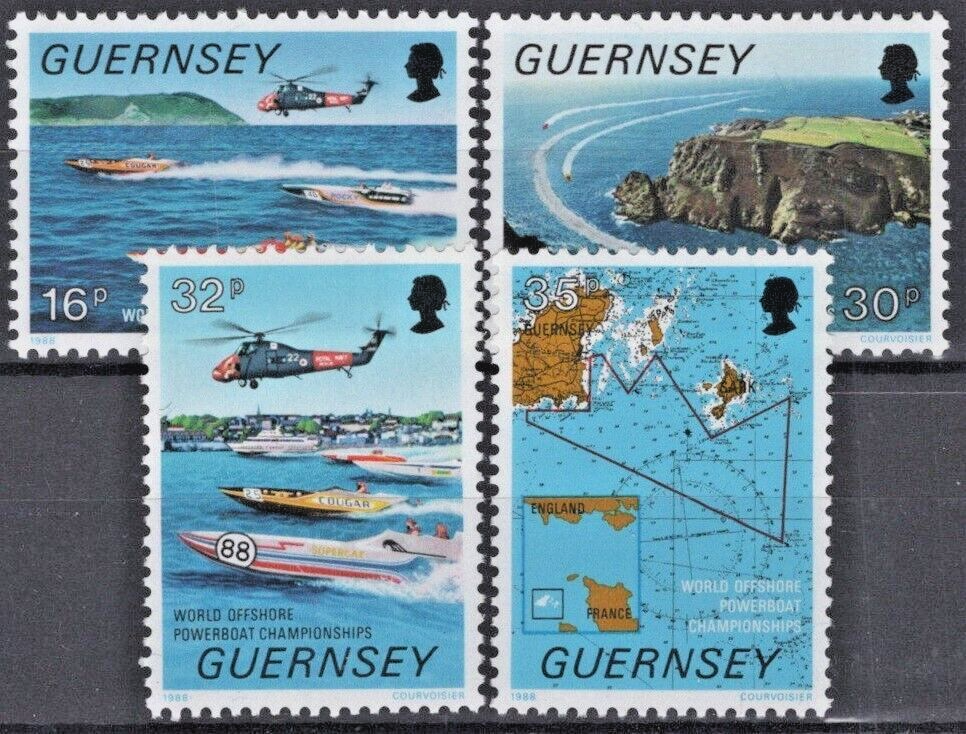 UKorgMONO盤　THE UNITED STATES OF AMERICA ZAYIX Great Britain Guernsey 390-393 MNH Sports Power Boats
