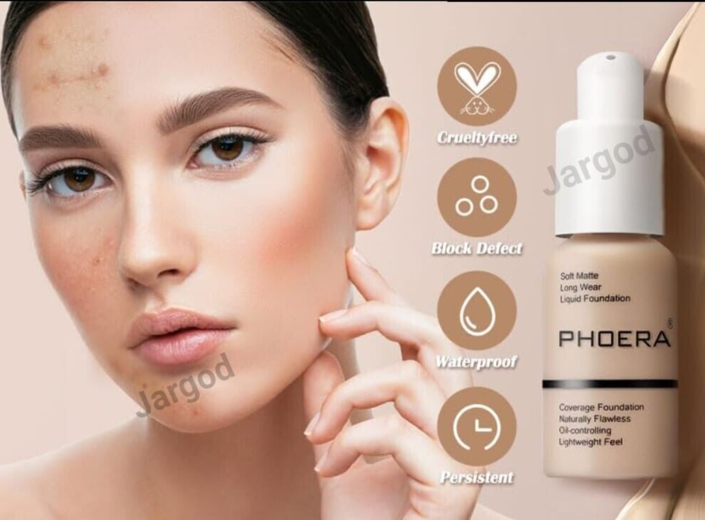 Phoera Foundation Makeup Full Coverage Liquid Base Brighten Long Lasting Shade