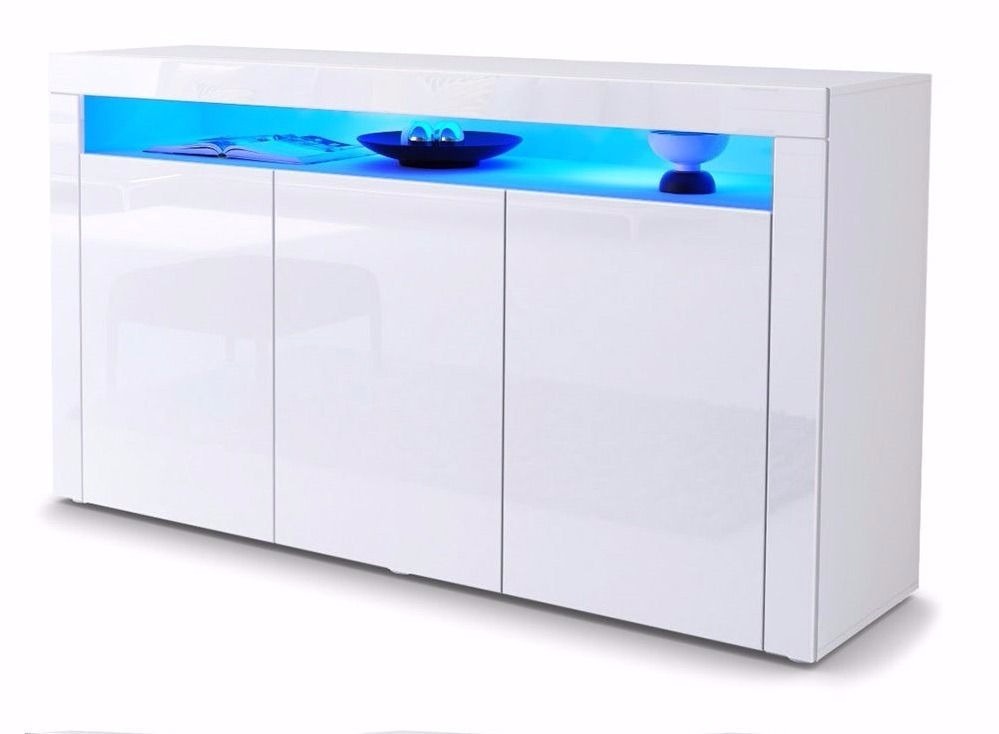 White Gloss Sideboard Modern Cupboard Buffet Gloss Unit LED