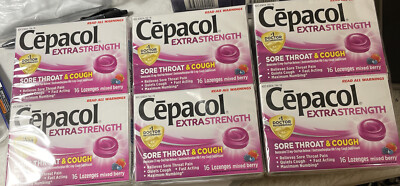 SIX 16ct Cepacol EXTRA STRENGTH Sore Throat Cough Lozenges Mixed Berry Exp 3/24