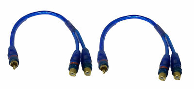 High Quality 12'' RCA Audio Jack Cable Split One Channel into Two Plug Blue 2pcs