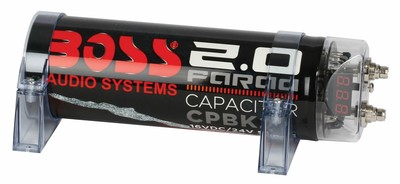 Boss CPBK2 2 Farad Car Digital Voltage Capacitor Power Audio Cap+8 Ga Amp Kit