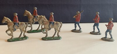 Vintage Semi- Flat Miniature Lead Soldiers- Lot Of 6