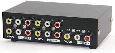 4-Way AV Switch RCA Switcher 4 in 1 Out Composite Video L/R Stereo Audio Sele...