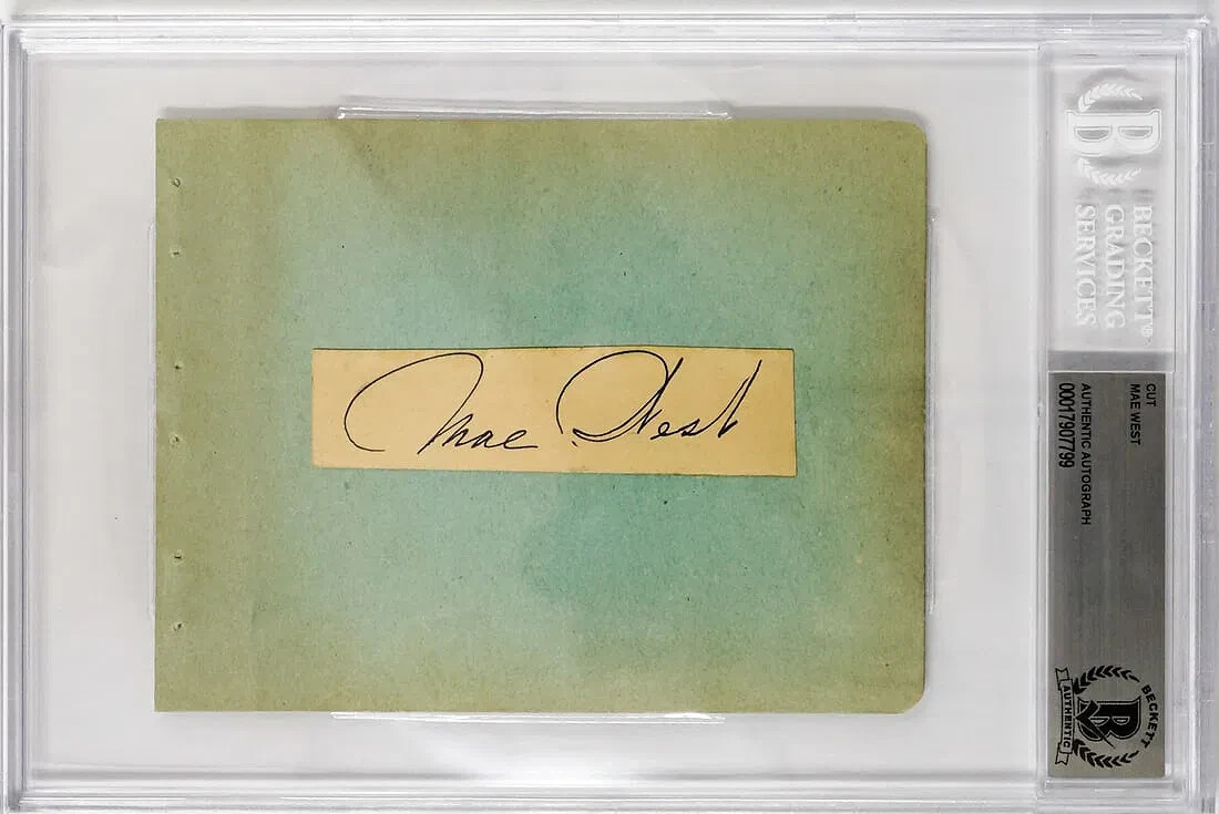 MAE WEST SIGNED VINTAGE ALBUM PAGE- BECKETT AUTHENTIC SLAB- Hollywood Legend