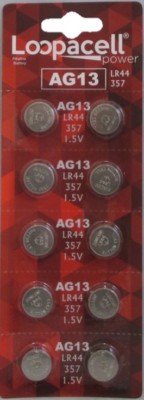 10 AG13 LR44 357 L1154 A76 PX76A 303 D303 LOOPACEL Alkaline Button Cell Battery