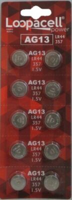 10 AG13 LR44 357 L1154 A76 PX76A 303 D303 LOOPACEL Alkaline Button Cell Battery