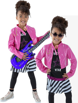 80s Girls Fancy Dress Costume Rock Diva Chick Kids Rockstar Outfit eBay