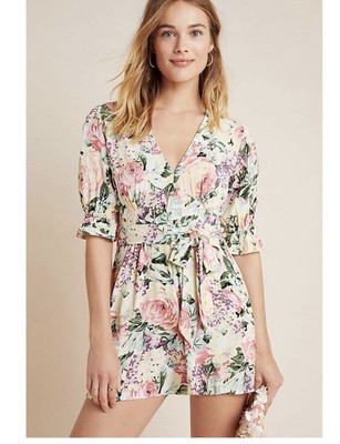 FAITHFULL THE BRAND ANA ROMPER PINK YELLOW FLORAL ANTHROPOLOGIE Size 10