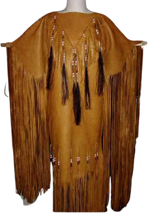 Pre-owned Handmade Women's Tan Leather Long Fringes Wedding Dress Powwow Regalia Wd236 In Brown