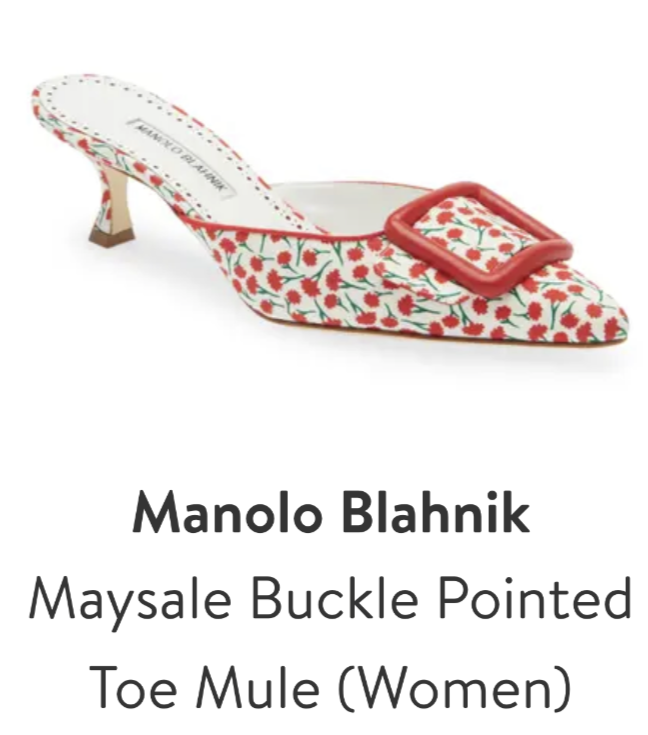 Pre-owned Manolo Blahnik Maysalebi Buckle Red Floral 50mm Pointy Toe Mule, Us 6, 36 Eu