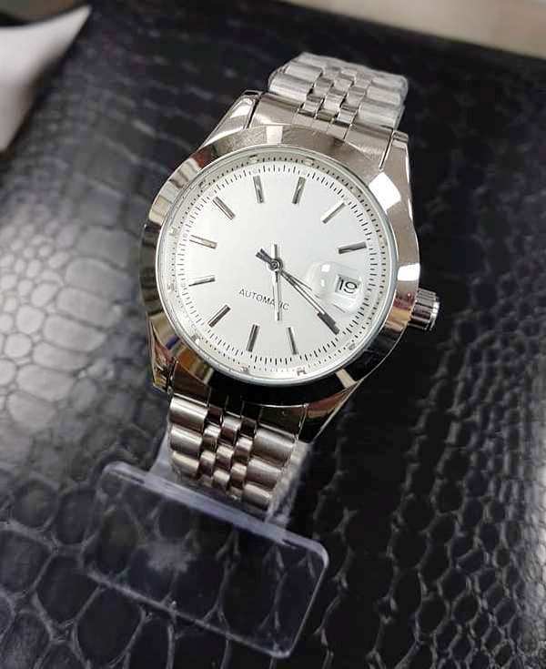 Orologio Polso Uomo Analogico Automatico Datario Elegante Silver Quad Bianco lac