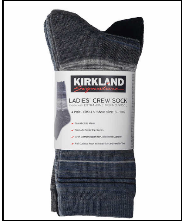 Kirkland Signature Ladies' Extra-Fine Merino Wool Blend Crew Sock, 4-Pair blue*