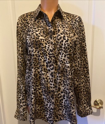 H&M L/S Beige Leopard Print Blouse Small S 4