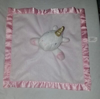 Cloud Island Unicorn Pink White Lovey Security Blanket Satin trim Silver Sparkle
