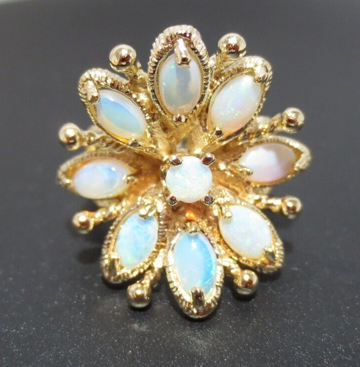14K YG NATURAL AUSTRALIAN CLUSTER OPAL RING SZ 6 6.46 grams