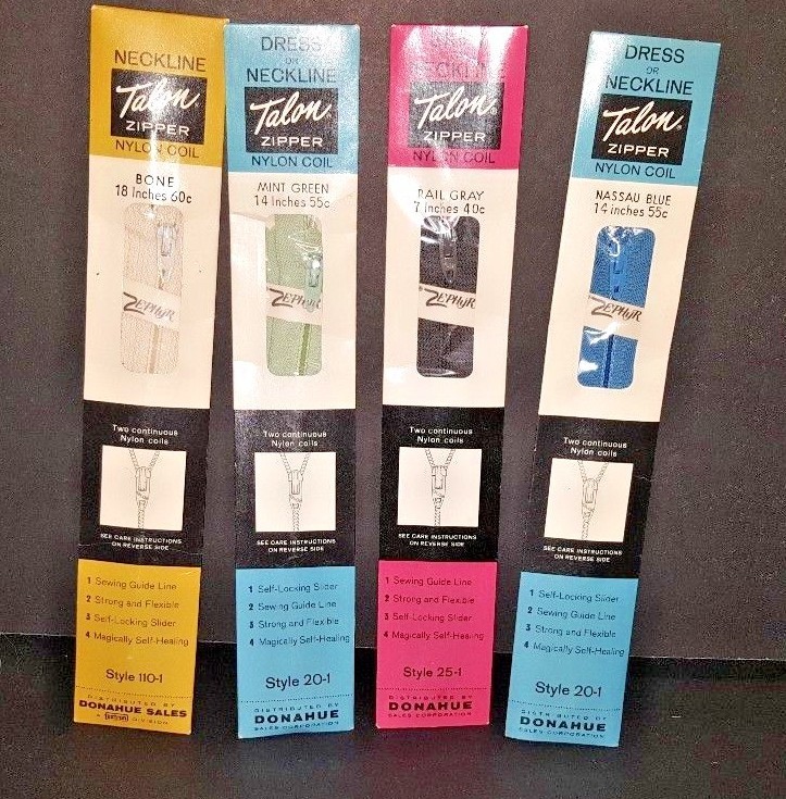 4 1970s new sewing TALON ZIPPERS in packages Zipper DONAHUE 204 110 25 FREE S/H