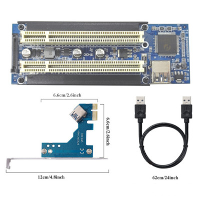 PCI-E Express X1 to Dual PCI Riser Extend Adapter Card With USB 3.0 Cable