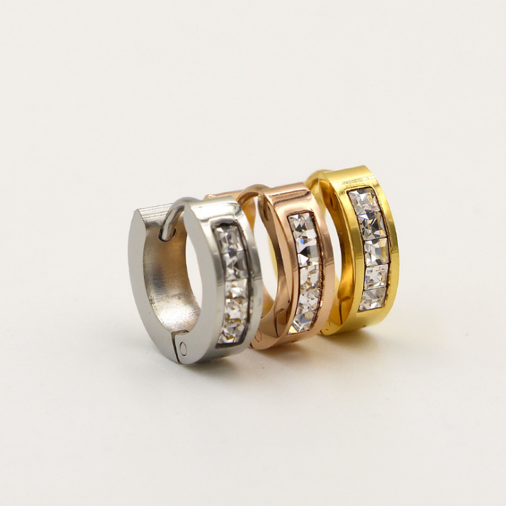 Men Women Stainless Steel Small Hoop Huggie Earrings CZ Inlaid Piercings PE30