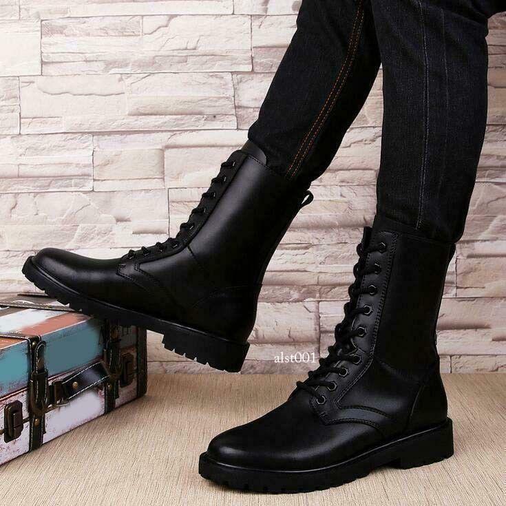 Men's Punk Leather Lace Up High Top Combat Boots Ankle Boots