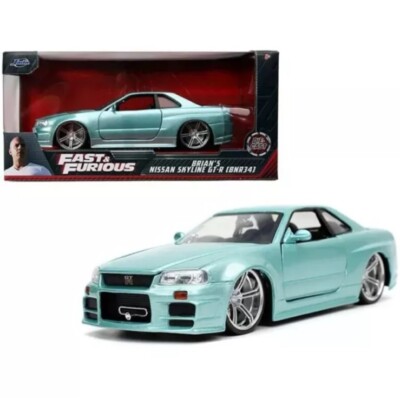 JADA BRIAN'S NISSAN SKYLINE GT-R BNR34 TURQUOISE ''FAST & FURIOUS'' 1/24 CAR NIP
