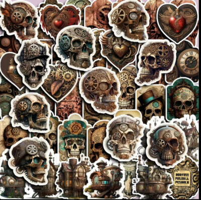10pcs Steampunk Skull Stickers- Scrapbooking, Journaling, DIY Crafts & Cards