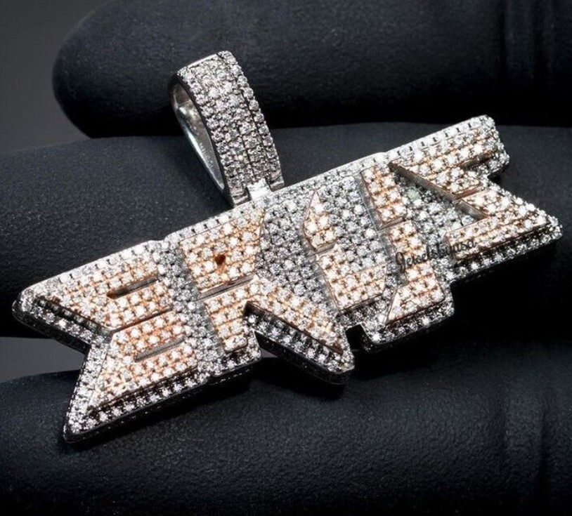 Pre-owned Nsg 3.11ct Genuine Moissanite Men's Customized Name Layer Rapper Pendant 925 Silver In White