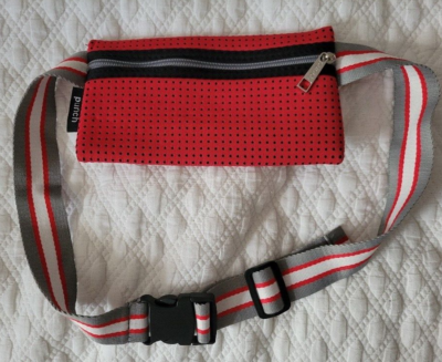 PUNCH Red Neoprene Fanny Pack with Grey Red White Stripes