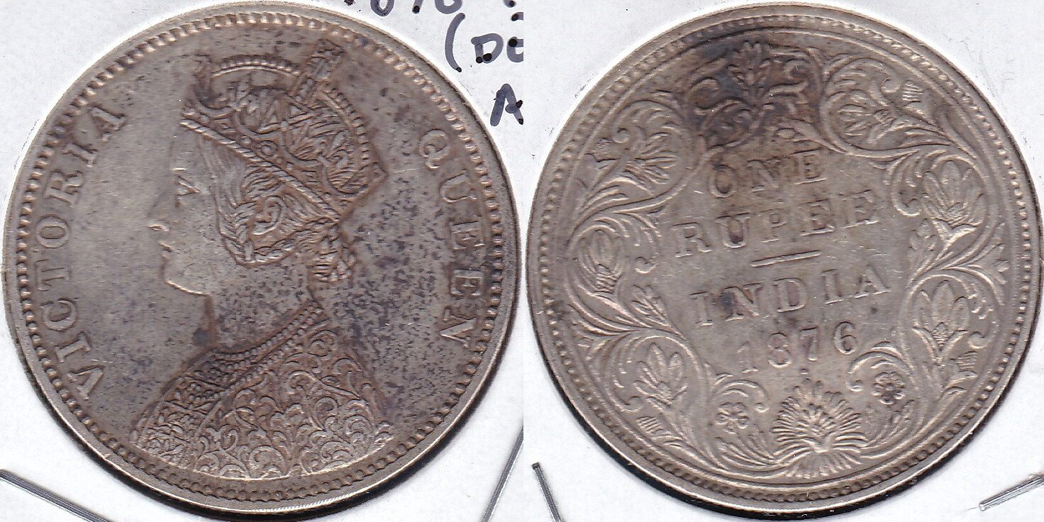 India 1876-B (dot) 1 Rupee KM-473.2 Silver Victoria aUNC #96