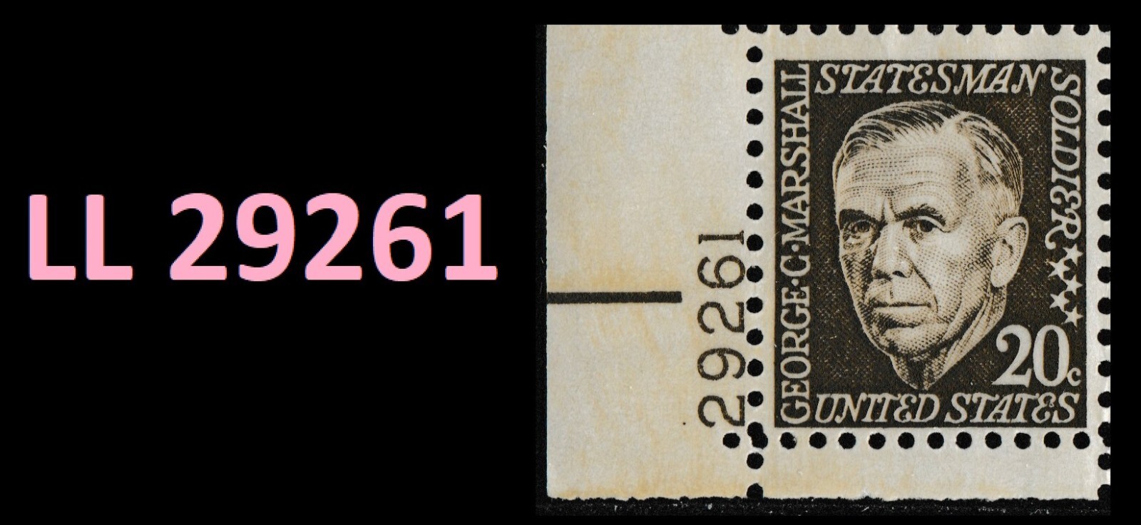 Miyazzy 　Marshall US 1289 George C Marshall 20c plate single LL 29261 MNH 1967