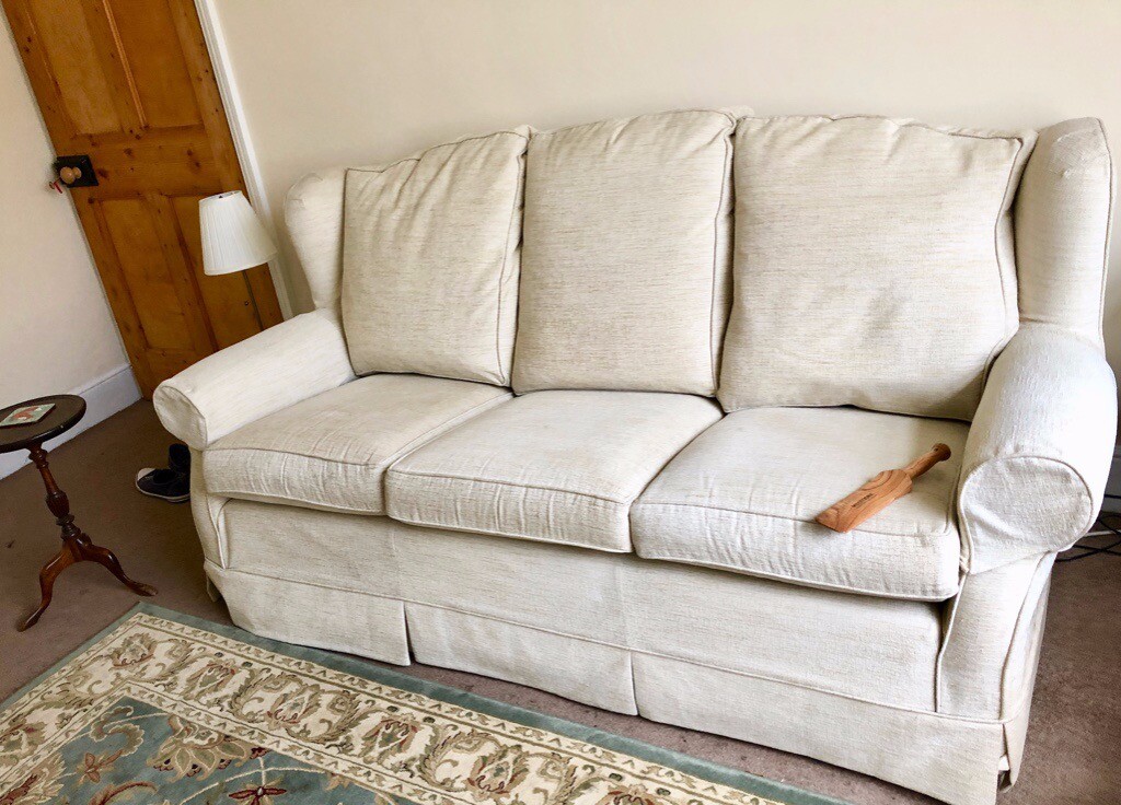 MULTIYORK 3 SEATER SOFA & ARMCHAIR, IVORY/STONE VGC REDUCED FOR QUICK
