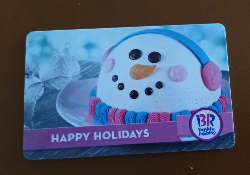 BASKIN ROBBINS Happy Holidays Snowman 2012 Gift Card, Collectible, Mint, PVC