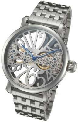 Pre-owned Rougois Skeleton Watch With Bridge Mechanical Movement And Steel Band