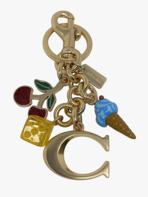 NWT COACH Signature Mixed Charms Key Chain Dice Cherry Icecream Cone Gold CA052