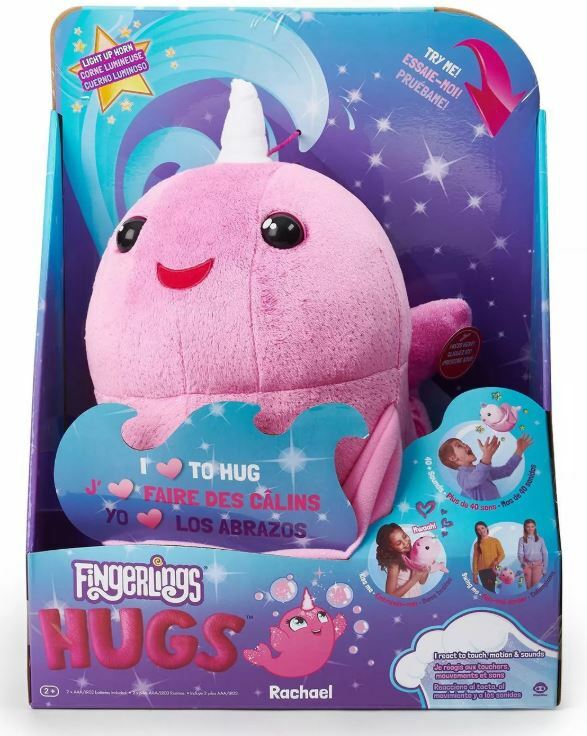 Fingerlings HUGS RACHAEL NARWHAL Interactive Pink Glitter Plush Mood Horn Rachel