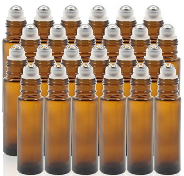 144 Amber Bottles 1/3 oz/10 ml Roll on W/BLK Cap/Steel Roller Essential Oil