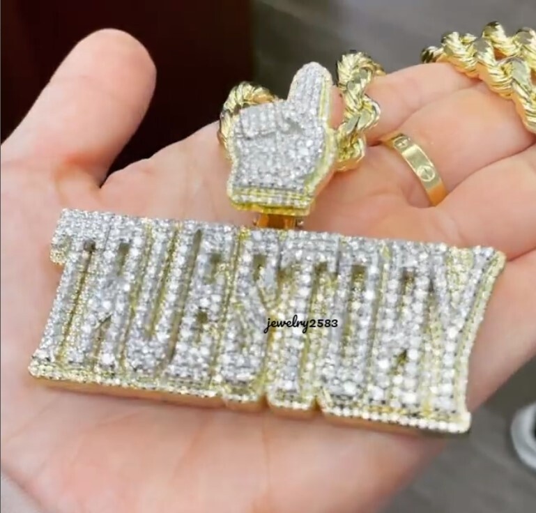 WLG 3.46CT SIMULATED DIAMOND MEN'S CUSTOM LETTER WITH HAND BAIL PENDANT 925 SILVER