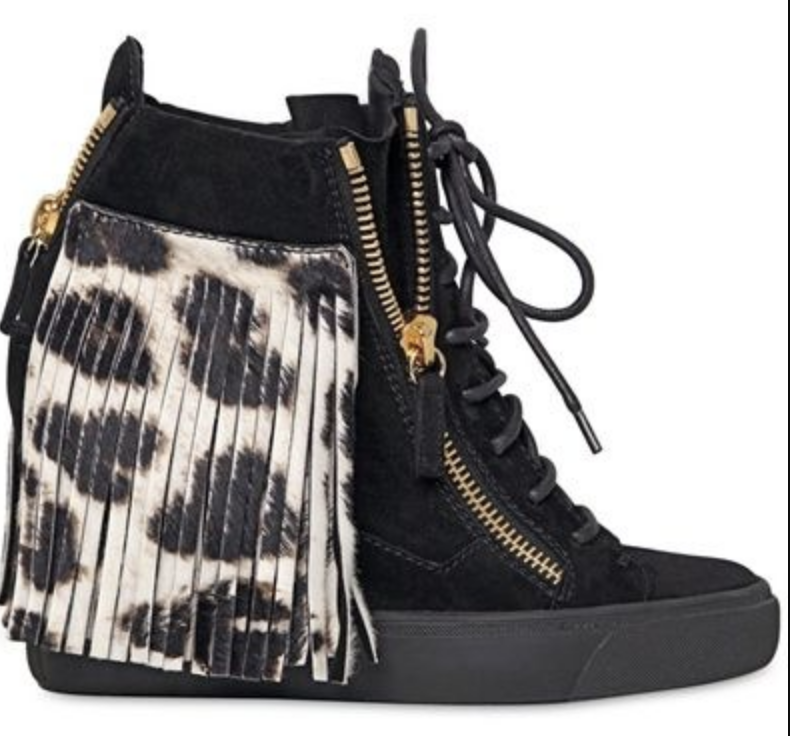 Pre-owned Giuseppe Zanotti Lorenz Fringe Wedge Sneakers Hightop Trainers Shoes 38.5 In Black