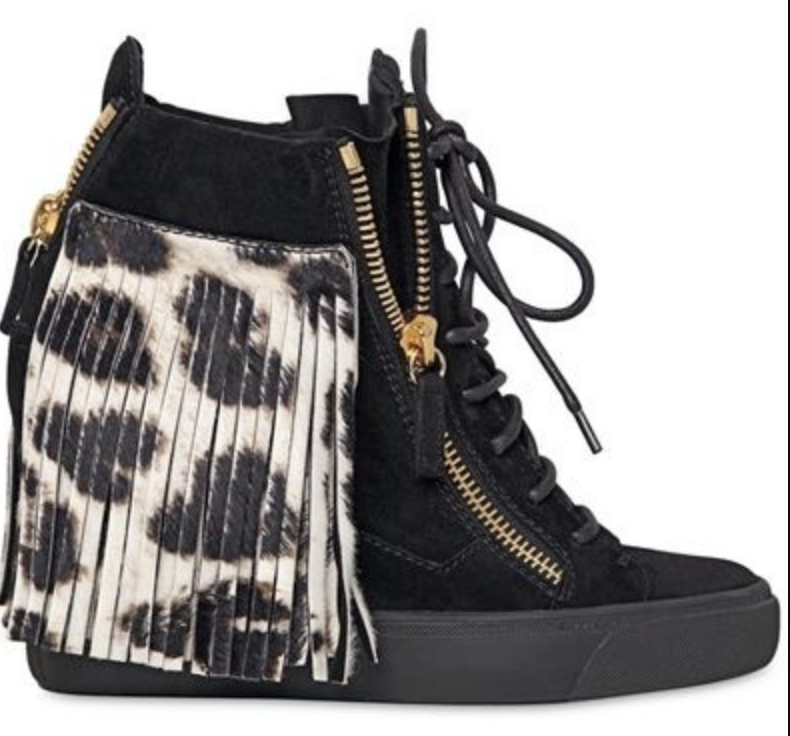 Pre-owned Giuseppe Zanotti Lorenz Fringe Wedge Sneakers Trainers Hightop Shoes 38,5 In Black