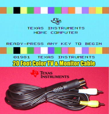 20Ft AV TV & Monitor Composite Cable for Texas Instruments TI-99/4A Computer NEW