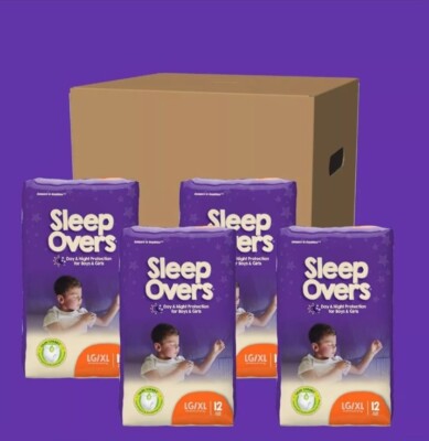 Sleep Overs (4) Packs of 12 Pull Up/Underwear Large/X Large 60-125 Lbs